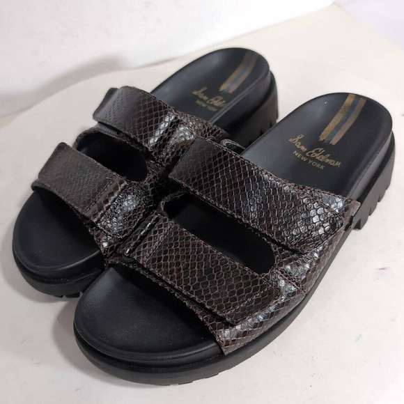 Sam Edelman Women's Brown Leather Eliana Lug Sole Slide Sandals 7.5 Brown - Picture 11 of 14